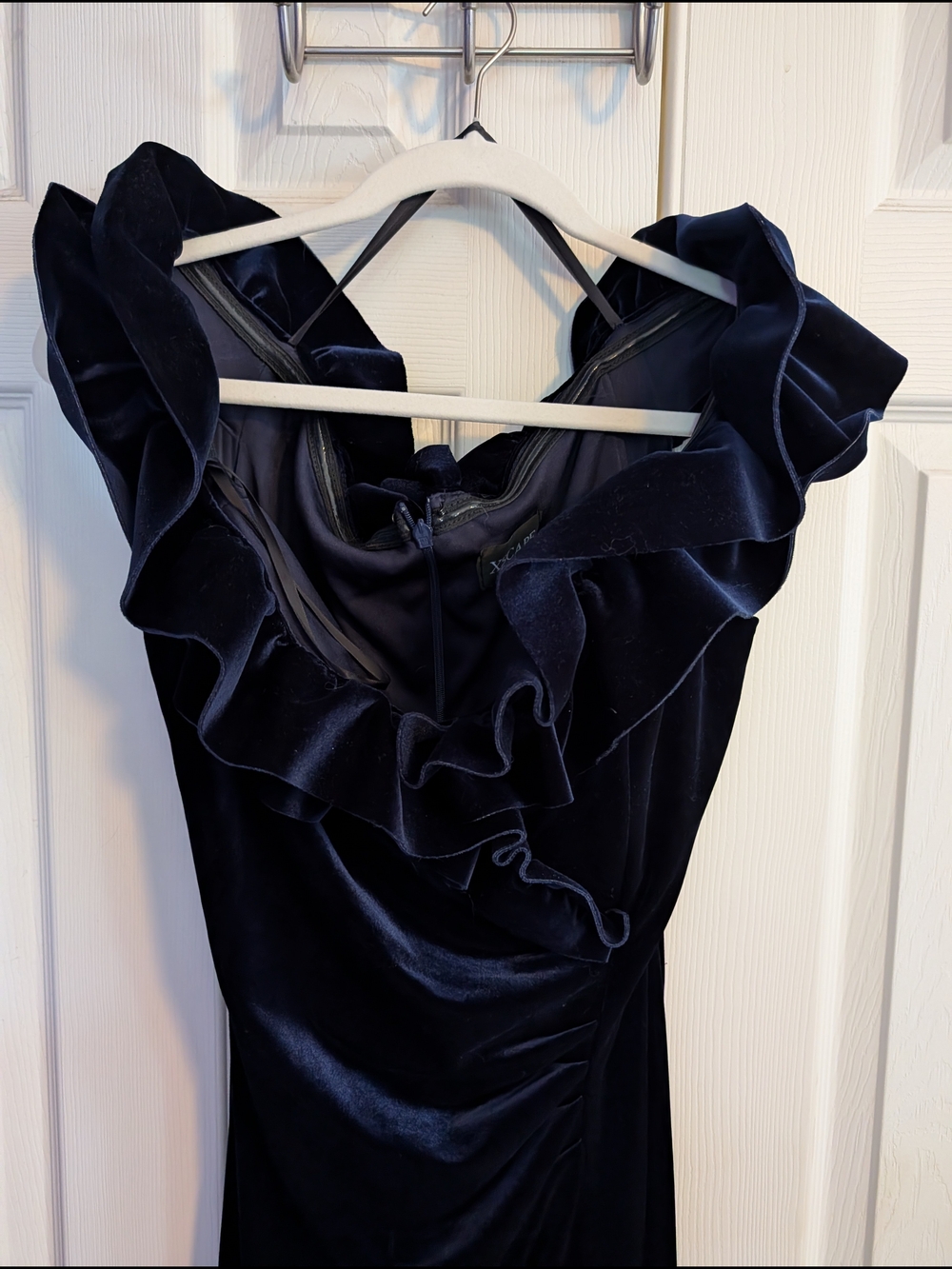 Xscape Black Velvet One-Shoulder Ruffle Dress - Picture 7 of 8